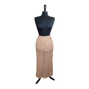 Kirra Pink Crochet Maxi Skirt Lined Blush Boho Hippie Festival S